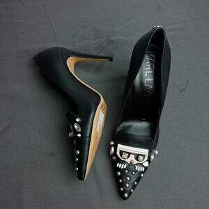 Karl Lagerfeld Black Studded Pointed Toe Stiletto Heels 8.5